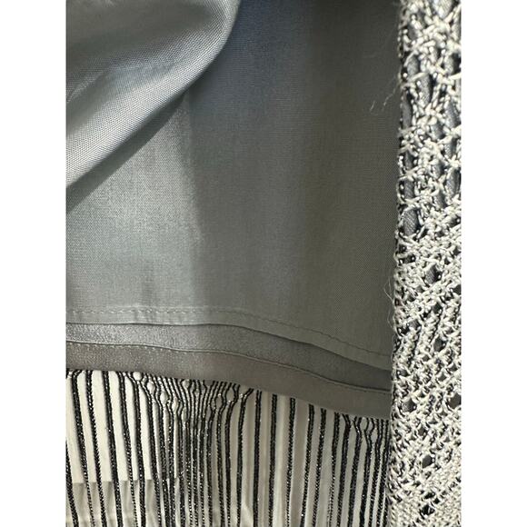 Caramia Vintage Metallic Gray Western 2 piece Suit Jacket Skirt Tassel Womens 12 - Picture 11 of 13